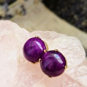 Purple Jade Stud Earrings In 18K Gold Plated